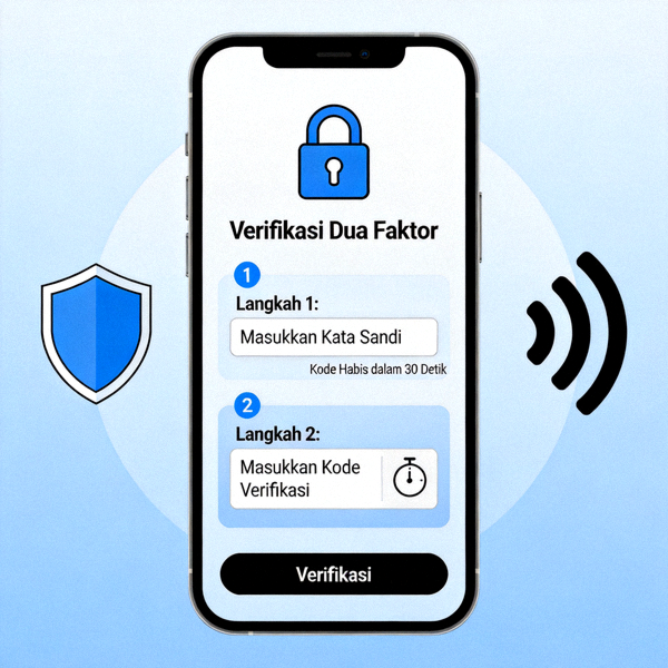 Gambar yang menyoroti fitur keamanan seperti verifikasi dua faktor pada perangkat mobile