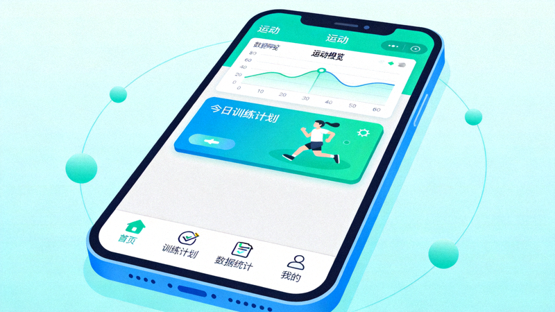 Ilustrasi antarmuka perangkat mobile yang menampilkan aplikasi olahraga dengan navigasi yang jelas
