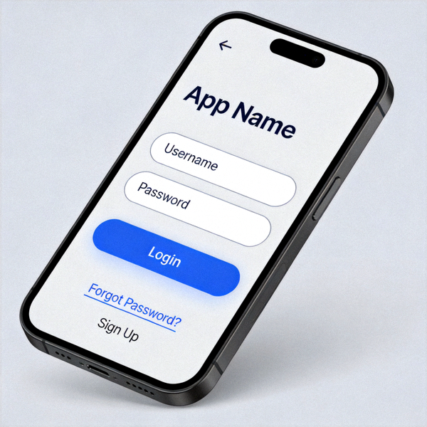 Tampilan layar ponsel yang menunjukkan formulir login generik dengan bidang username dan password